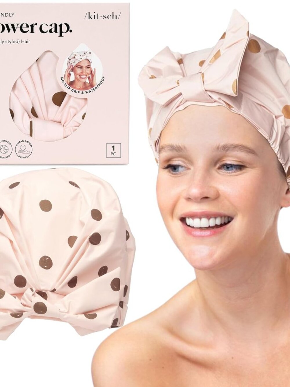 Luxury Large Shower Cap for Women - Blush Dot